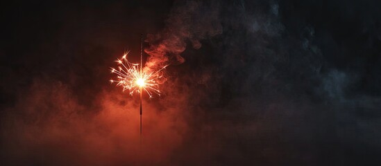 Christmas sparkler in fog with red illumination. with copy space image. Place for adding text or design