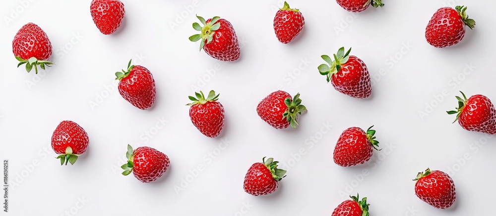 Leinwandbilder Strawberries set against a white background with copy space for your text Top view Flat lay arrangement
