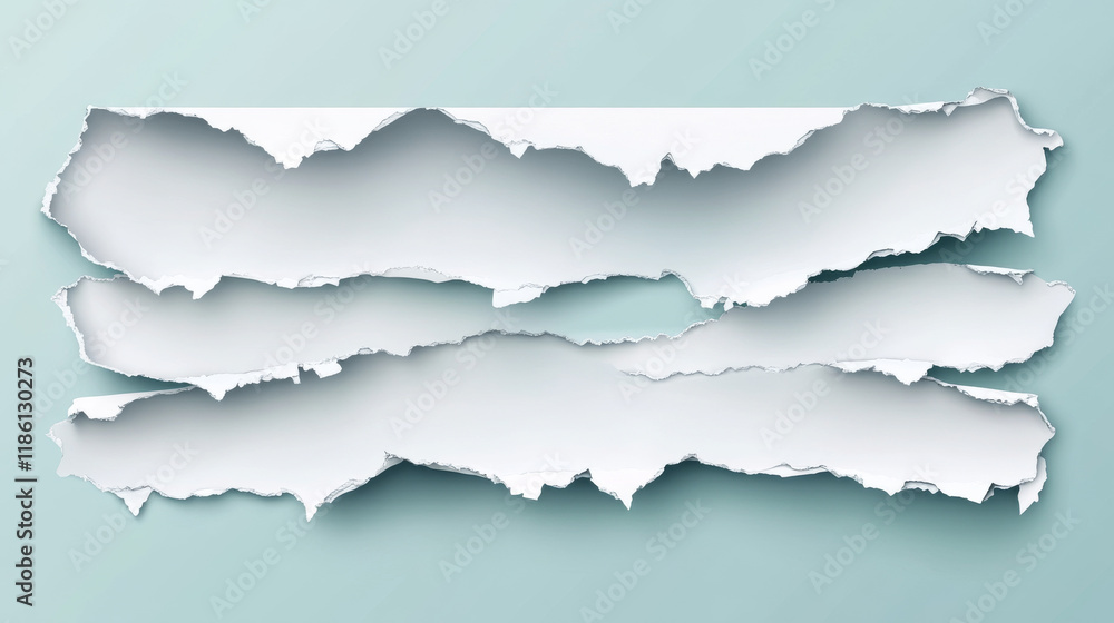 Poster layers of torn paper strips with transparent background in middle. realistic vector banner with diag