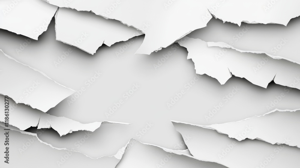 Poster layers of torn paper strips with transparent background in middle. realistic vector banner with diag