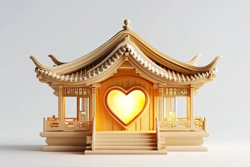 Fototapeta premium Wooden Pavilion Heart Shaped Light Romantic Asian Design