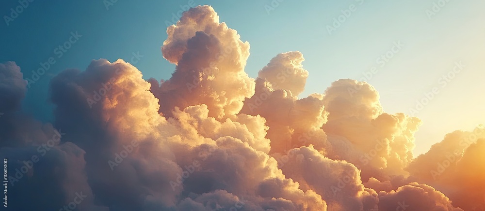 Aufkleber stunning dramatic puffy clouds at sunset set against blue skies. with copy space image. place for ad