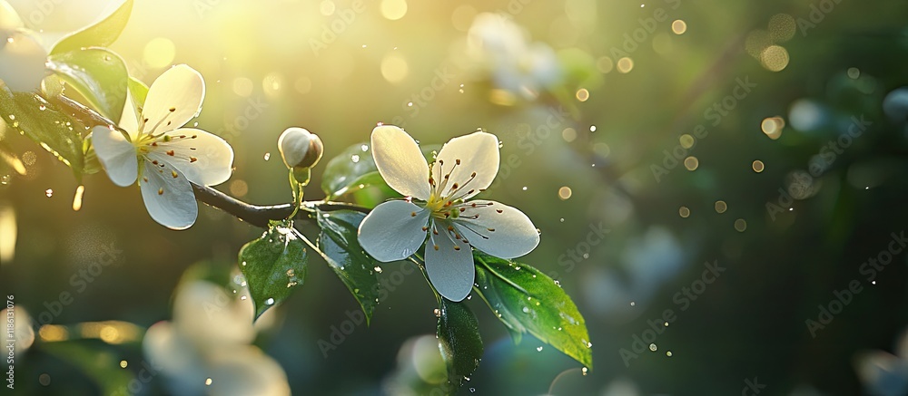 Leinwandbilder flowering of a delicate white blossom in the forest. with copy space image. Place for adding text or design