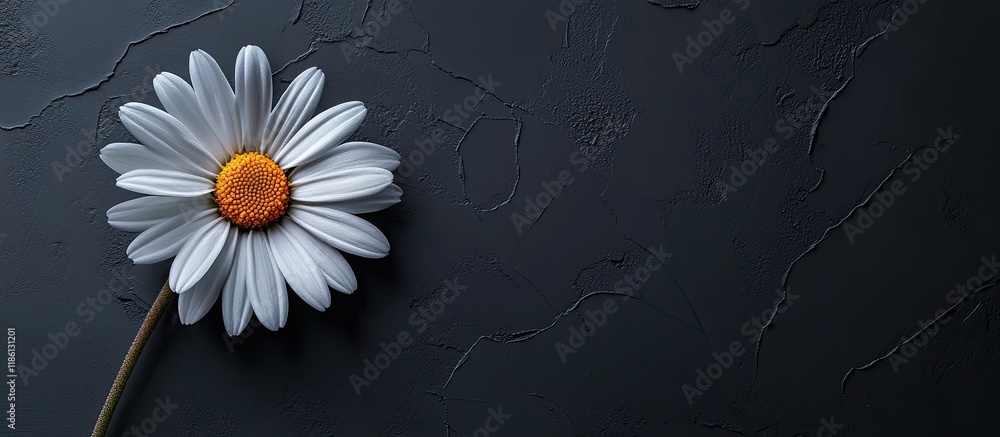 Fototapete a solitary daisy flower against an anthracite background with individual petals surrounding it conve