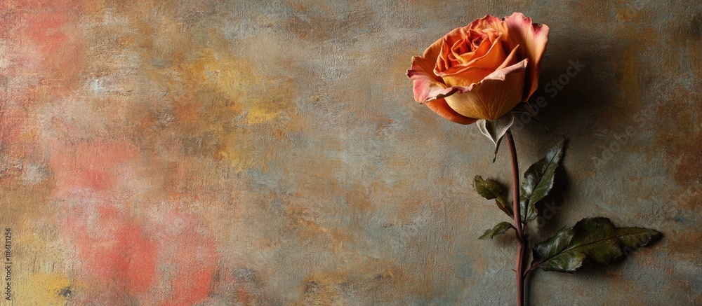 Aufkleber artistic layering of a dry rose on a canvas of lovely color. with copy space image. Place for adding text or design