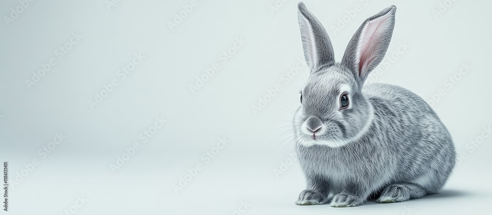 Aufkleber gray rabbit on a white background. with copy space image. Place for adding text or design