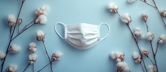 Handmade cotton face mask offering protection against dust and viruses top view Cotton mask for coronavirus prevention. with copy space image. Place for adding text or design