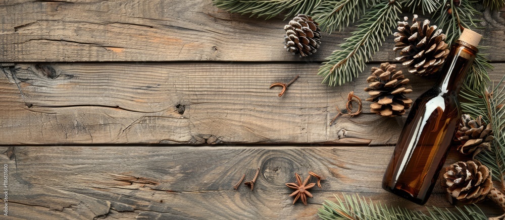 Aufkleber christmas background on aged wooden boards featuring a decorative element shaped like a figure eight