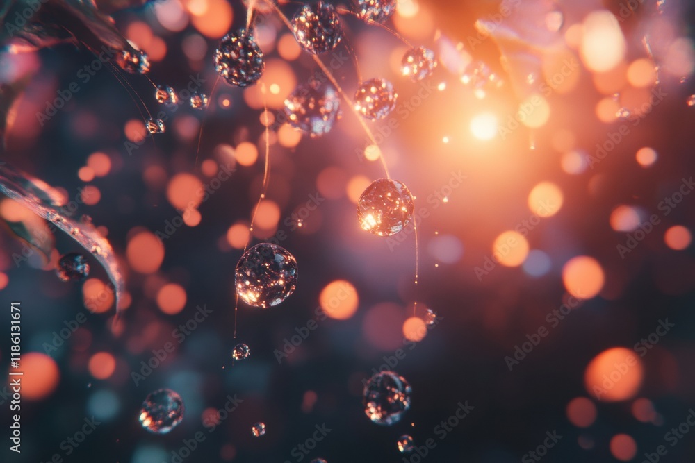 Aufkleber viruses suspended in droplets of water illuminated by brilliant light in an abstract setting. genera