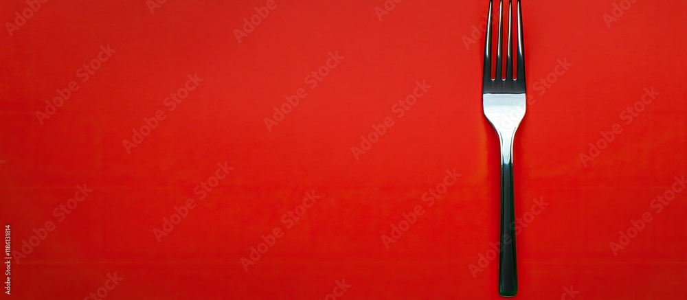 Poster fork on a red background. with copy space image. place for adding text or design