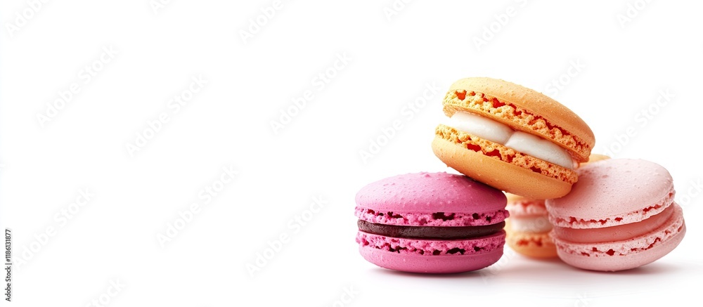 Poster macaroons macaroons on a white background. with copy space image. place for adding text or design