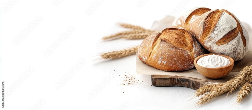 Poster Traditional bread bakery on a white background Roti manis. with copy space image. Place for adding text or design