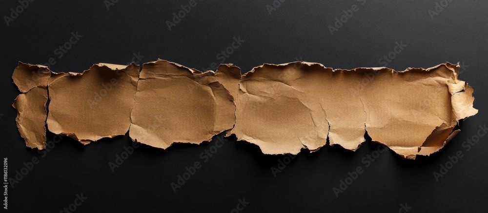 Poster Torn cardboard paper fragment on a black background. with copy space image. Place for adding text or design