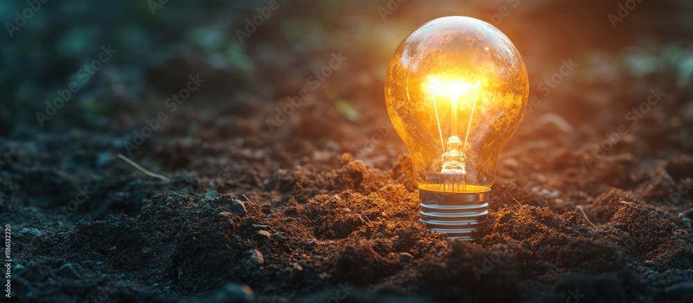 Aufkleber light bulb shining in the soil. with copy space image. place for adding text or design