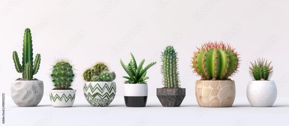 Aufkleber A variety of cactus and succulent plants in different pots. with copy space image. Place for adding text or design
