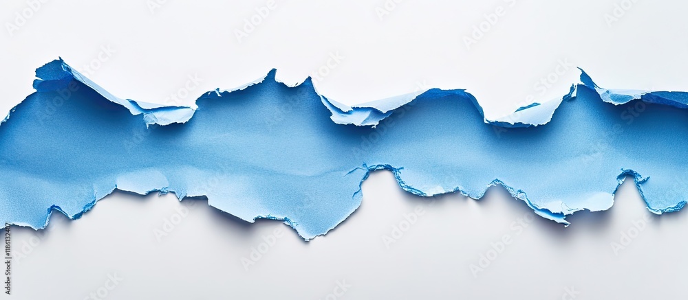 Leinwandbilder Torn blue paper with a white background featuring space for text Flatlay concept. with copy space image. Place for adding text or design