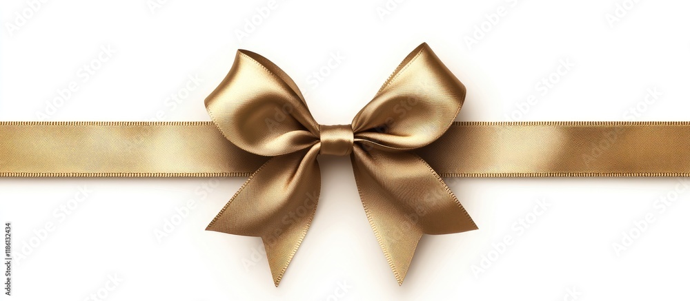 Poster golden satin gift bow separated on white. with copy space image. Place for adding text or design
