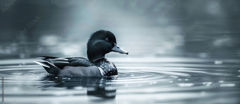 Poster Black and white duck in the pond. with copy space image. Place for adding text or design