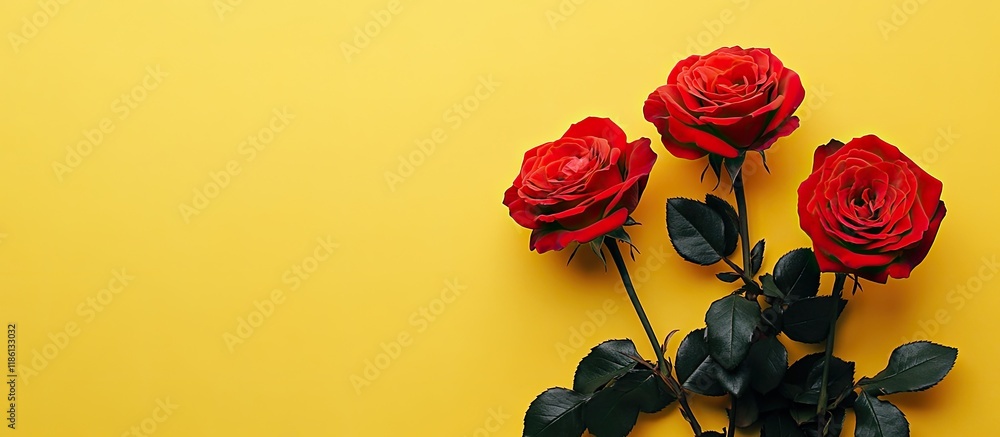 Fototapete roses set against a yellow background. with copy space image. place for adding text or design