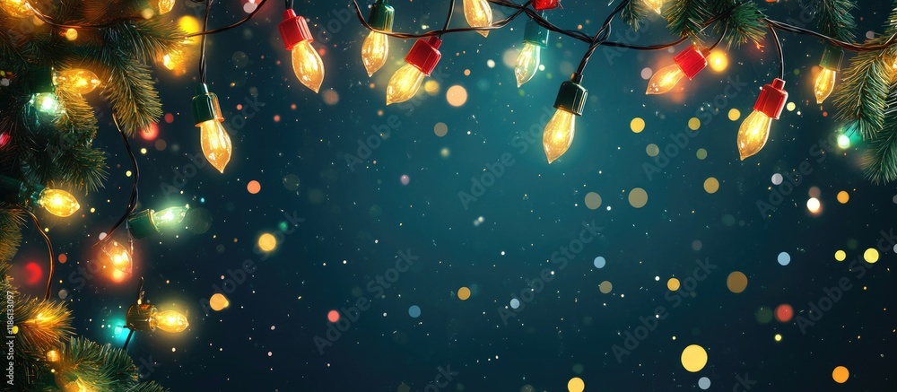 Fototapete christmas lights banner with room for text. with copy space image. place for adding text or design