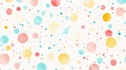 Pastel watercolor circles and dots on white background.