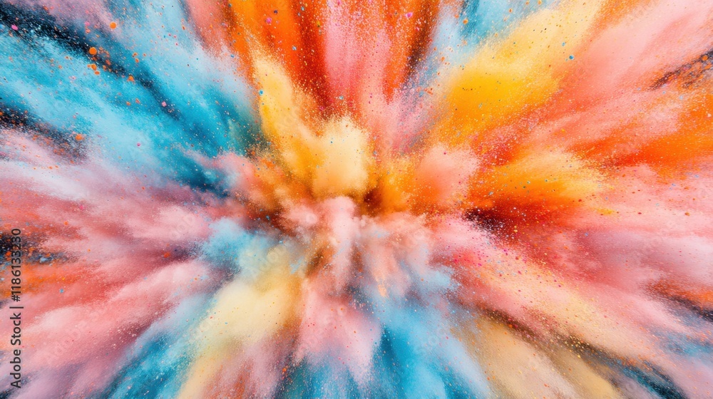 Poster a stunning explosion of colorful paint bursts forth, creating a dynamic and energetic visual spectac