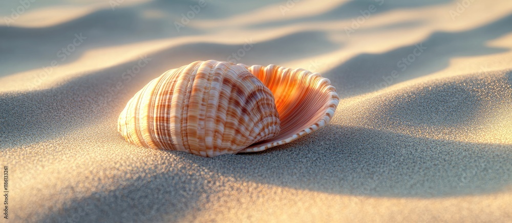 Aufkleber Seashell on the sand. with copy space image. Place for adding text or design