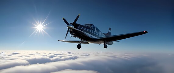 A captivating small airplane preparing for takeoff framed against a pristine blue sky and wispy clouds