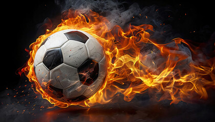 Naklejka premium Soccer Ball Surrounded By Intense Flames And Smoke