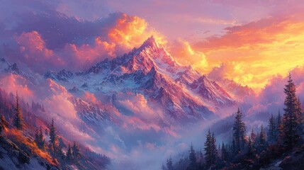Majestic mountain landscape at sunset.