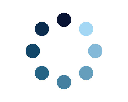 Stylish circular loading animation with a gradient of blue and dark blue circles. Ideal for websites, apps, and presentations to indicate progress or loading.