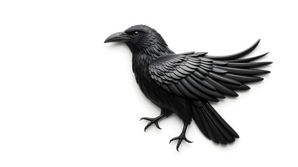 Fototapeta premium Raven metallic 3D image of black raven on white background. Generative AI
