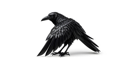 Obraz premium Raven metallic 3D image of black raven on white background. Generative AI