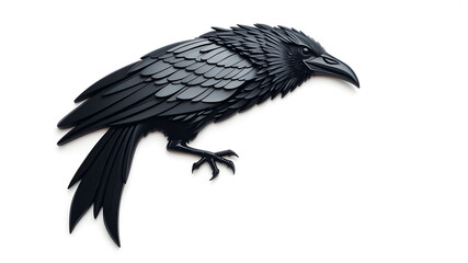 Fototapeta premium Raven metallic 3D image of black raven on white background. Generative AI