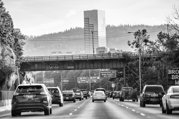 Portland, OR - August 20, 2017: Car traffic to city center