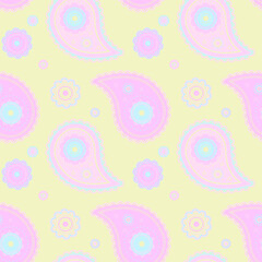 Delightful pastel paisley pattern.  Perfect for textiles, wallpaper, branding, and feminine designs.  Soft, whimsical, and endlessly repeatable. Ideal for spring/summer projects.