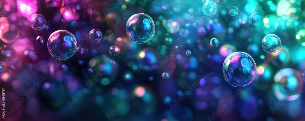 Poster abstract bubbles in vibrant colors, creating a mesmerizing background with various shades of blue, p