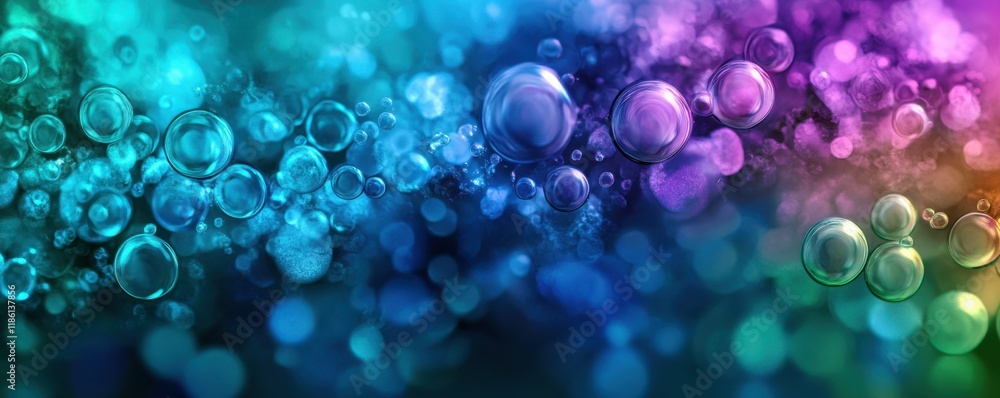 Poster abstract bubbles in vibrant colors, creating a mesmerizing background with various shades of blue, p