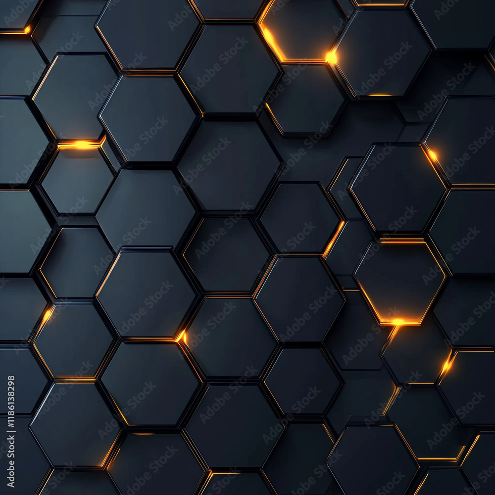 Poster modern hexagonal pattern with glowing elements on a dark background creating a futuristic look