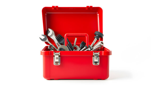 red toolbox isolated on white background. Generative AI
