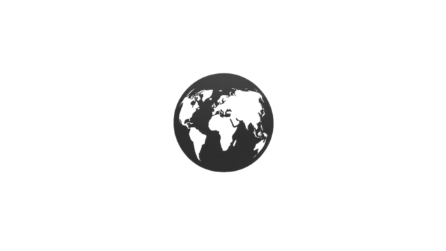 Minimalist globe icon featuring a sleek black outline on a clean white background, ideal for modern design applications and global themes