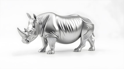 Fototapeta premium Rhino metallic 3D image of silver rhino on white background. Generative AI
