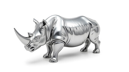 Fototapeta premium Rhino metallic 3D image of silver rhino on white background. Generative AI