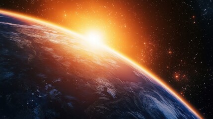 Obraz premium Earthrise with a Glowing Sun and a Starry Sky