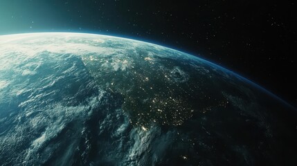 Fototapeta premium Earth's Curve with White Clouds and Stars from Space