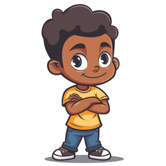 Fototapeta premium Vector Illustration of a Little Black Boy Wearing a T-shirt.