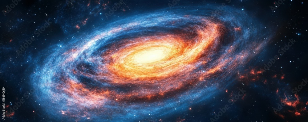 Wall mural abstract cosmic swirl with luminous particles and vibrant colors, depicting a galactic scene with a 