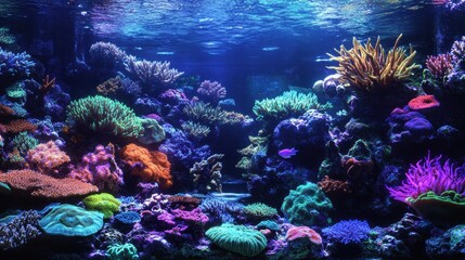 Underwater Coral Reef Ecosystem with Colorful Corals and a Single Fish