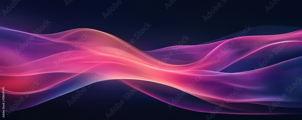 Poster abstract digital art with vibrant colors, featuring flowing patterns of light in shades of pink and 
