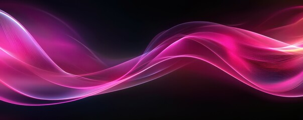 Fototapeta premium Abstract digital art with vibrant colors, featuring flowing patterns of light in shades of pink and purple against a dark background Modern and dynamic concept for tech